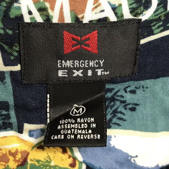 Emergency EXIT Hawaiian Button Up Collared Shirt ~ Sz M ~ Maui ~ Short Sleeve - Picture 3 of 4